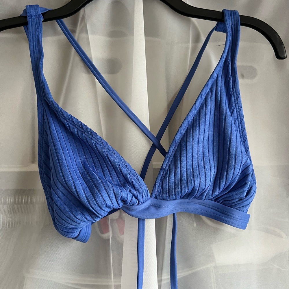Xhilaration Blue Ribbed Bikini Top